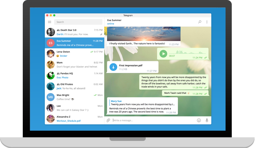 Telegram 繁體中文電腦版與手機版介面預覽